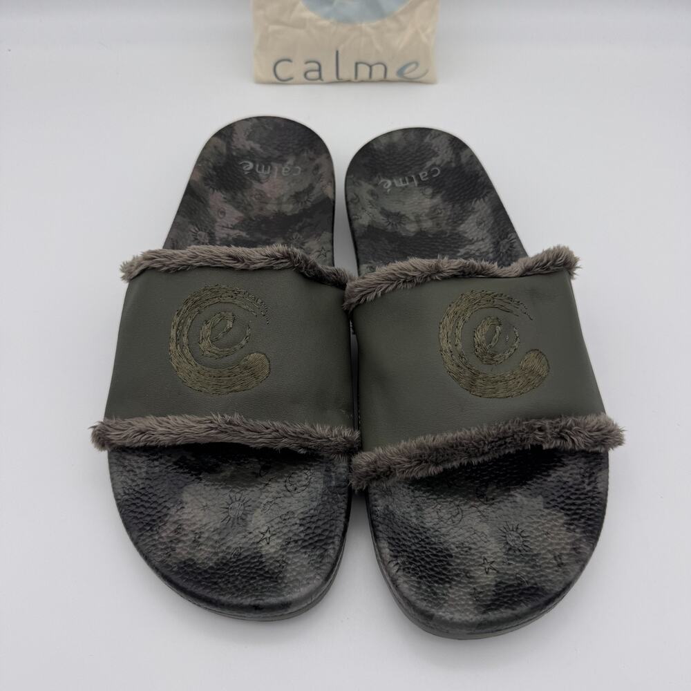 Johnny Was CALME Slide Sandals Womens Size 9 Space Camo Leather Green Resort NEW - Picture 3 of 7